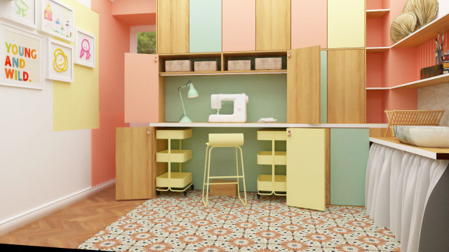 Espace couture intégré dans un agencement sur mesure